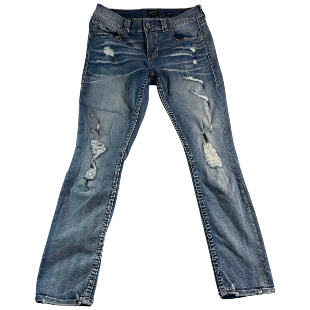 Buckle Black Fit No 3 Straight Jeans Mens 33x30.5 Blue Denim Cotton Distressed
